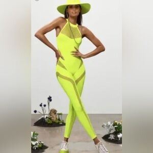 Ivy Park solar yellow mesh catsuit